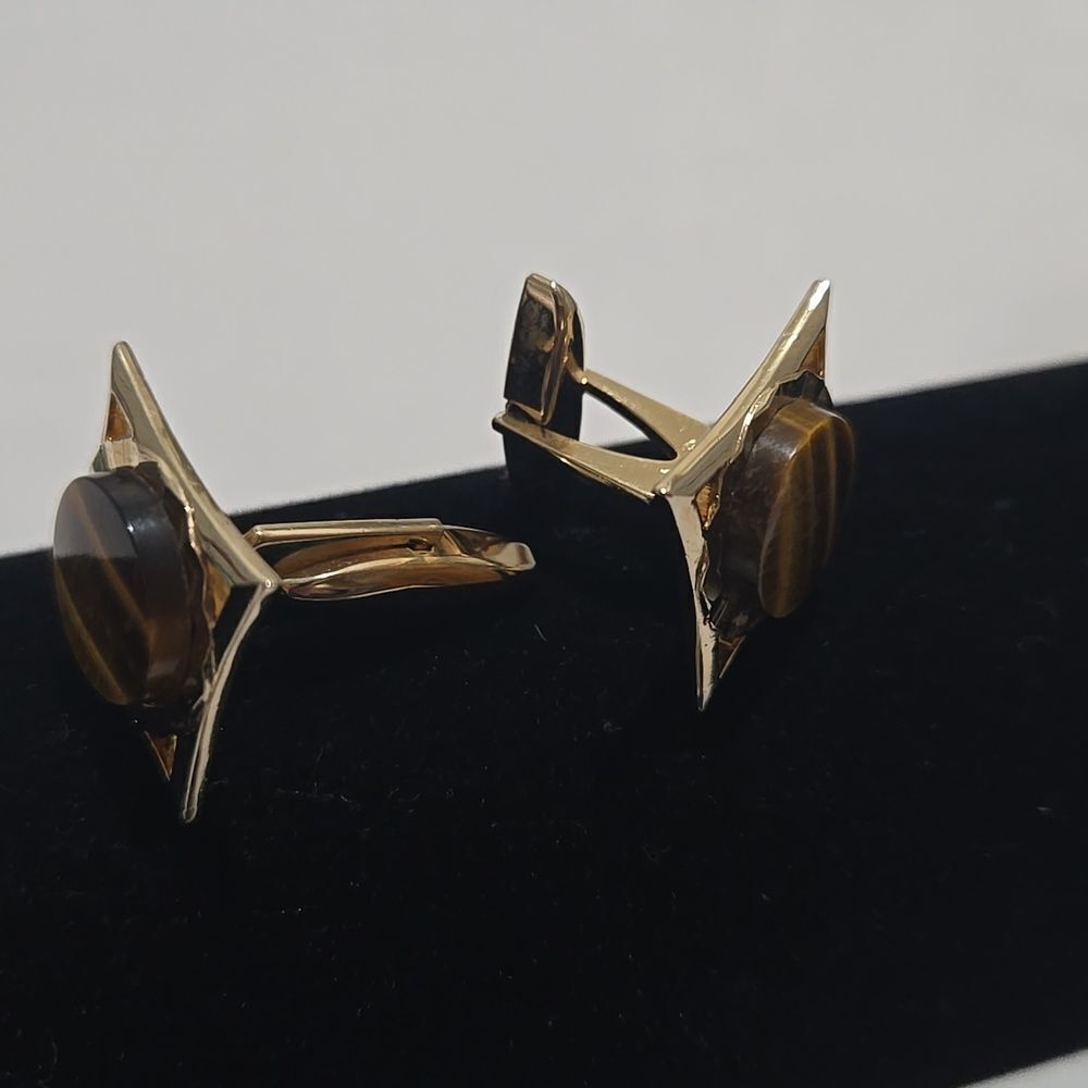 Cufflinks With Natural Tigers Eye Stone - Picture 5 of 7